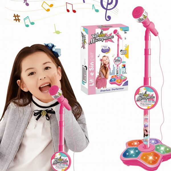 Детский микрофон на регулируемой стойке с MP3 и подсветкой. Музыкальный игровой набор караоке для детей