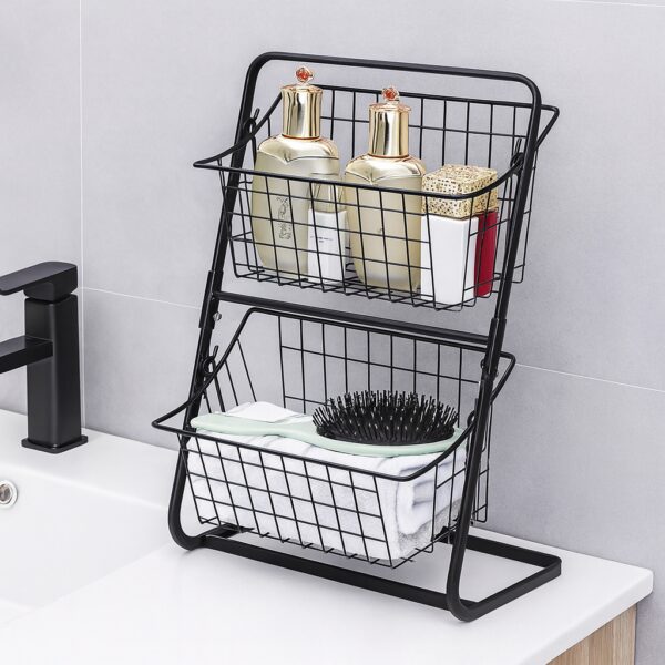 Кухонный металлический органайзер Storage Rack, двухъярусная полка 39×28×18 см, черный