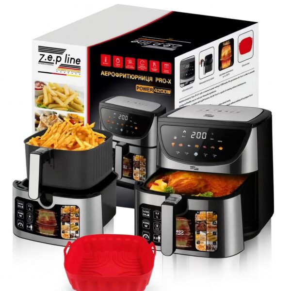 Профессиональная фритюрница Zepline ZP-217, 12 л, 4200 Вт, 2 ТЭНа, антипригарные корзины, сенсорное управление