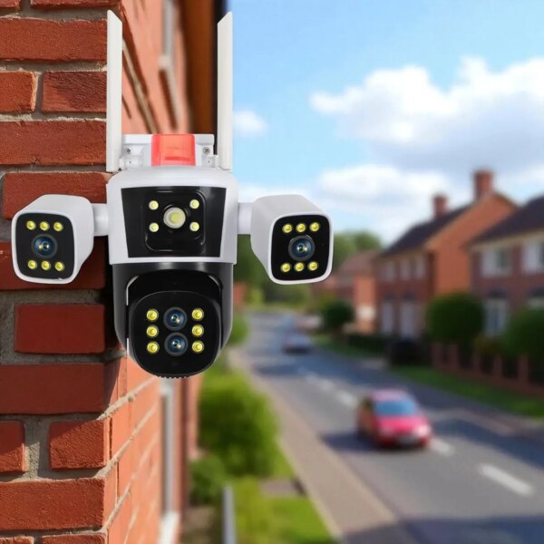 Уличная поворотная WiFi камера 12MP с обзором 360° и 3 объективами Белый