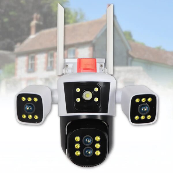 Уличная поворотная WiFi камера 12MP с обзором 360° и 3 объективами Белый