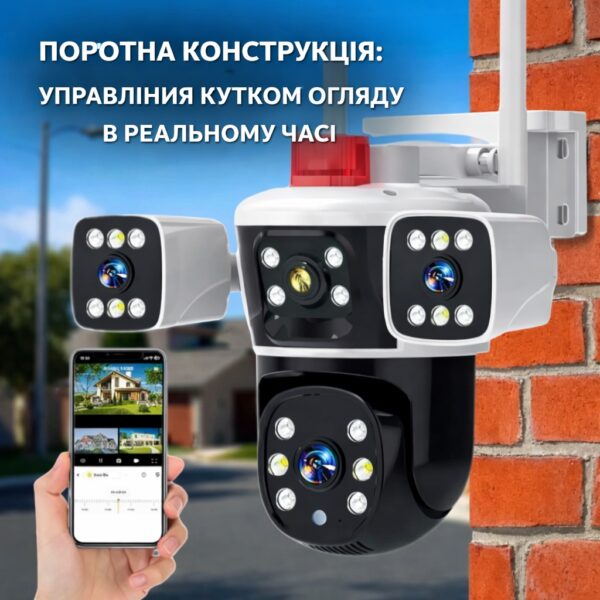 Уличная поворотная WiFi камера 12MP с обзором 360° и 3 объективами Белый