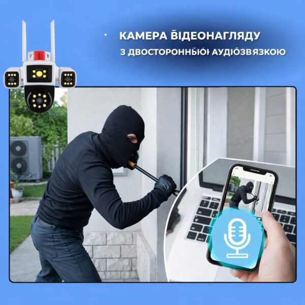 Уличная поворотная WiFi камера 12MP с обзором 360° и 3 объективами Белый