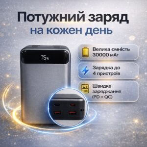 Внешний аккумулятор King Power KPG-316 30000 mAh 22.5W с дисплеем черный