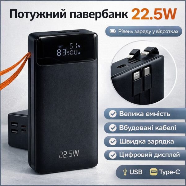 Портативная батарея KPG KPG-507 Power Bank 20000mAh 22.5W с цифровым дисплеем