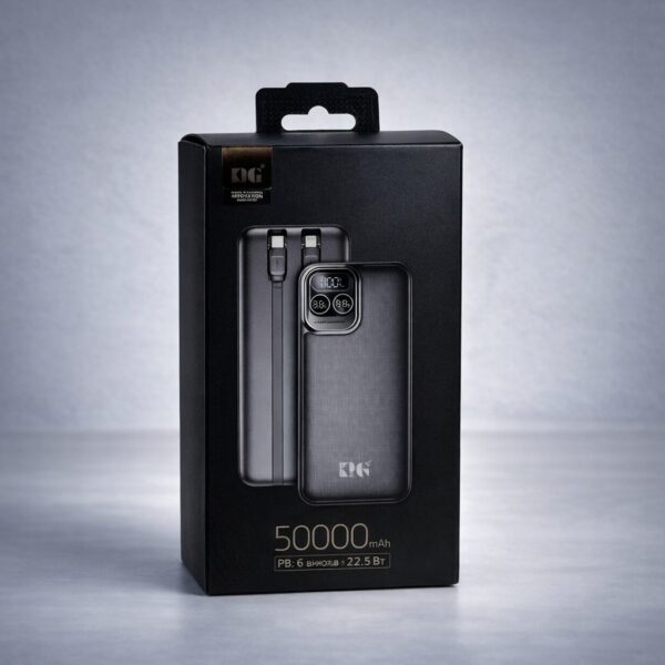 Повербанк KP KPG-501 Power Bank 50000 мА·ч 22,5 Вт с дисплеем и встроенными кабелями