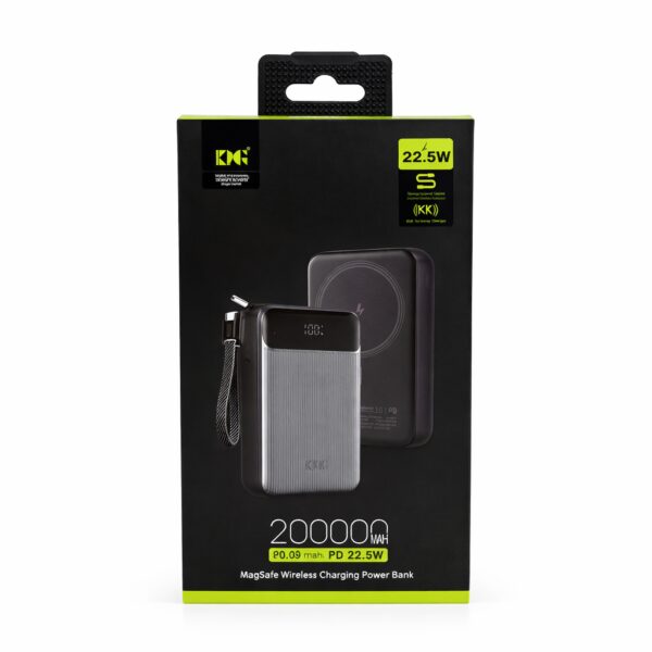 Повербанк (Power Bank) KingPower WPG-207 магнитный (MagSafe) 20000 мАч, быстрая зарядка 22,5 Вт, беспроводная 15 Вт, черный