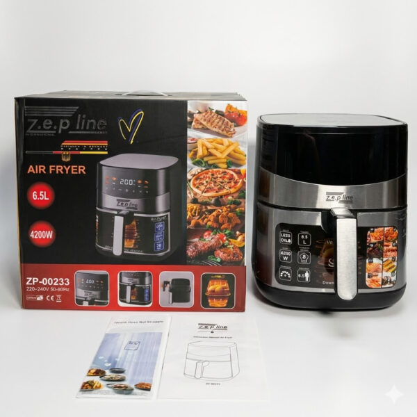 Аэрофритюрница мультипеч Zepline ZP-00233 (6.5 л, 4200 Вт) с двумя ТЭНами и сенсорным управлением + Силиконовая форма