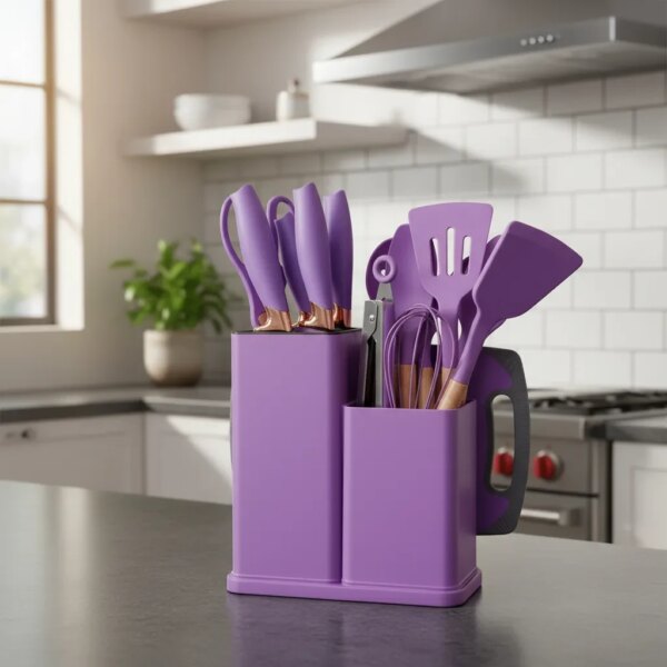 Набор силиконовых кухонных принадлежностей 19 предметов Серый Kitchen Set Кухонный набор с досточкой