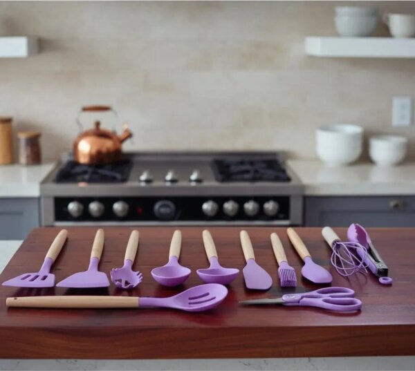 Набор силиконовых кухонных принадлежностей 19 предметов Серый Kitchen Set Кухонный набор с досточкой