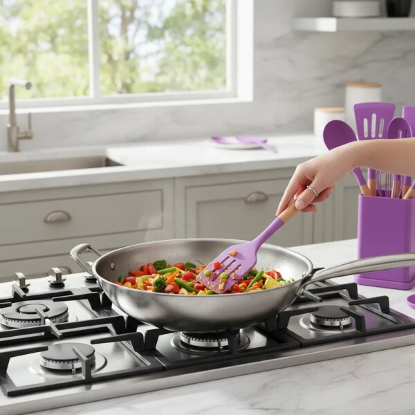 Набор силиконовых кухонных принадлежностей 19 предметов Серый Kitchen Set Кухонный набор с досточкой