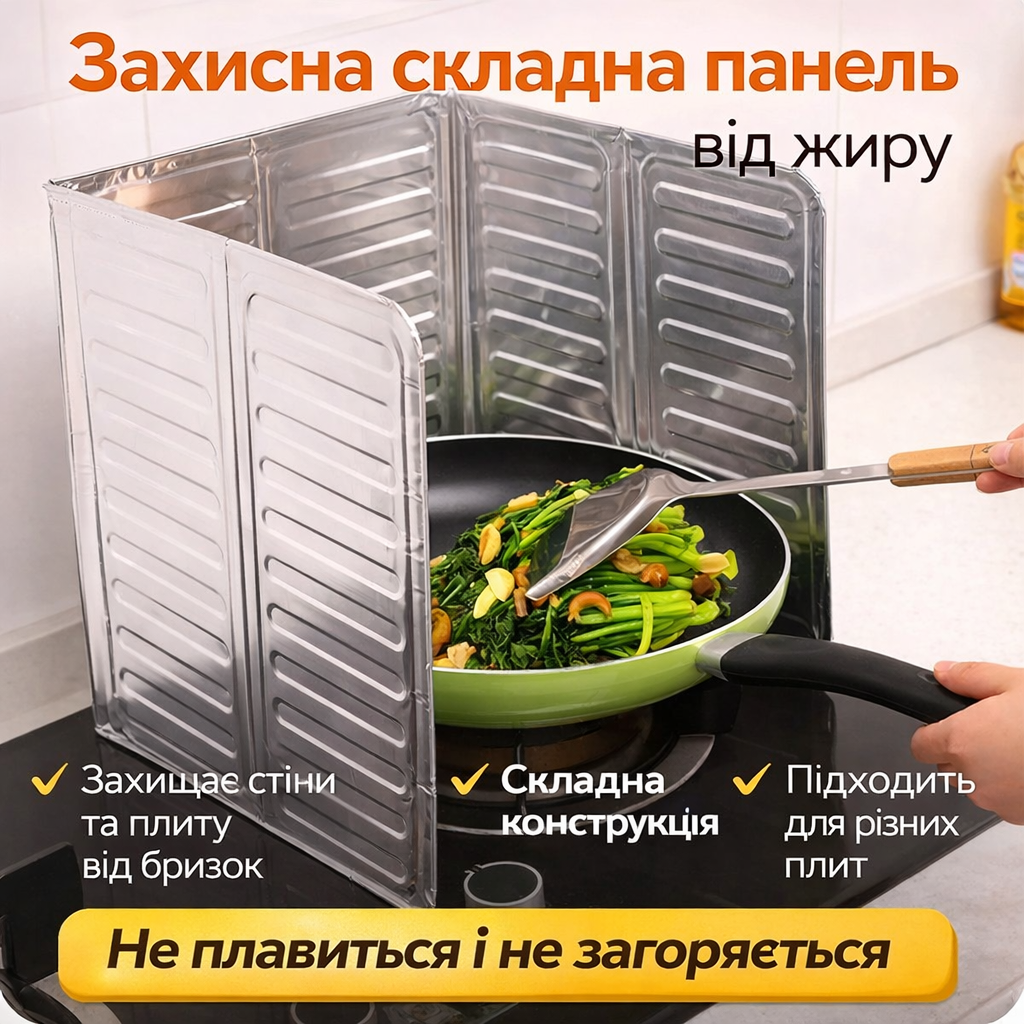Защитная складная панель из алюминиевой фольги для плиты 325×840 мм от брызг жира