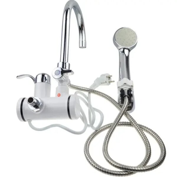 Мини бойлер + душ Water Heater MP 5208, проточный электрический водонагреватель 3000 Вт с LCD-дисплеем, боковое подключение, шланг