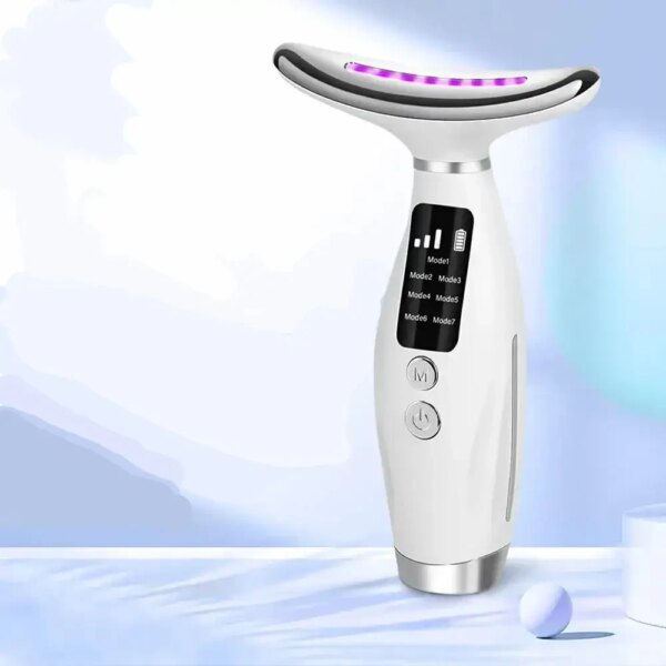 Многофункциональный микротоковый лифтинг-массажер для лица и шеи Neck Beauty Device с LED-терапией (7 цветов) и прогревом