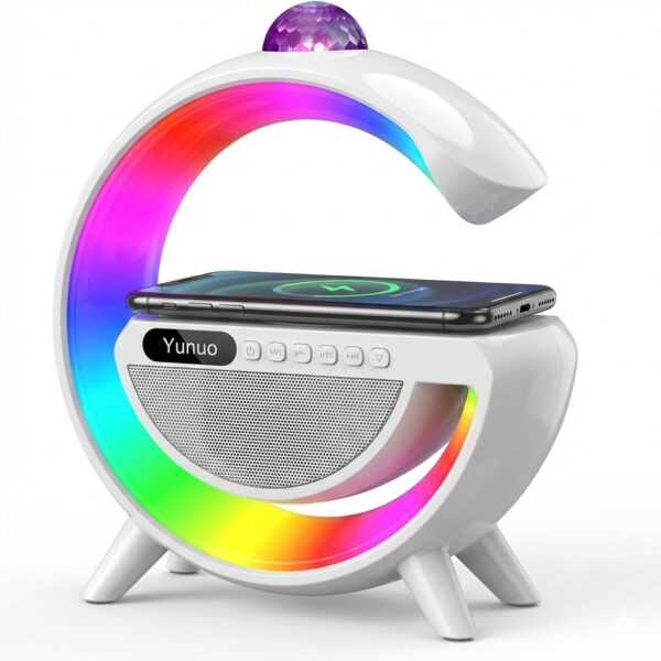 Лампа-ночник с беспроводной зарядкой, Bluetooth-колонкой и RGB LED подсветкой 15Вт + дискокуля, YN-2366