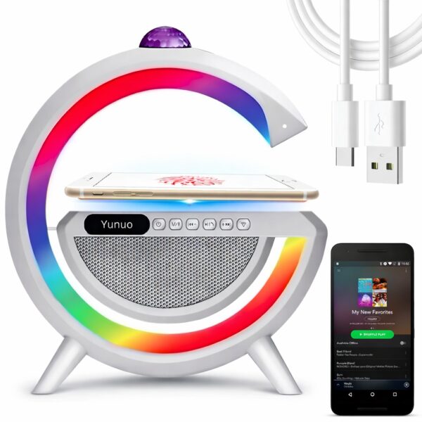 Лампа-ночник с беспроводной зарядкой, Bluetooth-колонкой и RGB LED подсветкой 15Вт + дискокуля, YN-2366