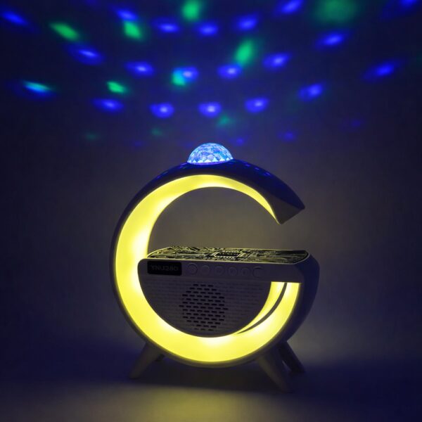 Лампа-ночник с беспроводной зарядкой, Bluetooth-колонкой и RGB LED подсветкой 15Вт + дискокуля, YN-2366