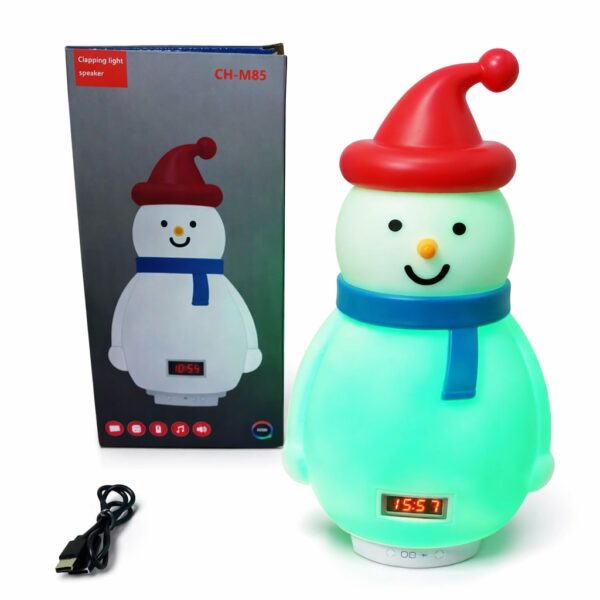 Детский аккумуляторный ночник-Снеговик с RGB-подсветкой, Bluetooth-колонкой и функцией часов