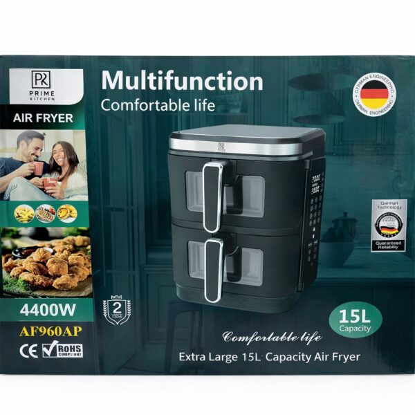 Аэрогриль двойной Prime Kitchen AF960AP, 15 л, 4400 Вт, с двумя независимыми камерами, цифровое управление