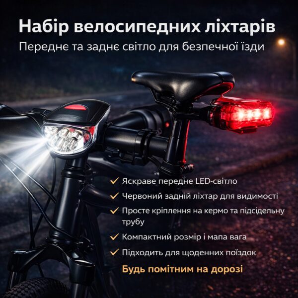 Велофара передняя + Задний стоп KK-760 | Комплект велосипедного света (7+5 LED / 5 режимов)