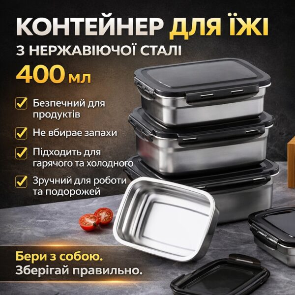 Термоланчбокс для еды из нержавеющей стали 400 мл 20687-11 — Герметичный пищевой контейнер для обедов