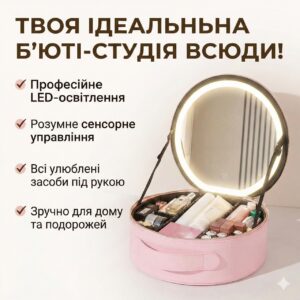 Портативный органайзер для косметики с LED XL-1643 зеркалом и сенсорной подсветкой Beauty Travel Case