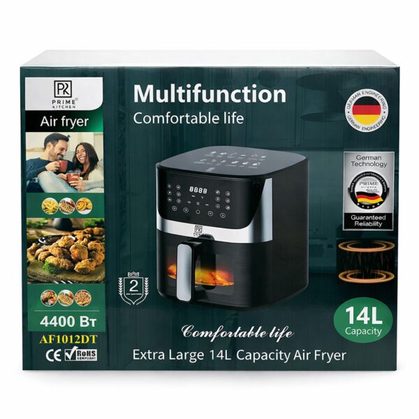 Аэрогриль Prime Kitchen AF1012DT, 14 л, с двойными нагревательными элементами (2 ТЭНы), сенсорное управление, окно обзора, 80–200