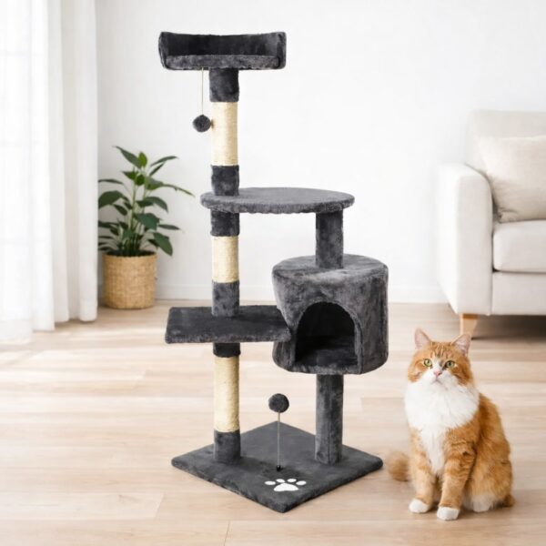 Игровой комплекс для кошек с домиком, 116х40х40 см / Когтеточка / Кошачий игровой центр / Комплекс-дряпалка
