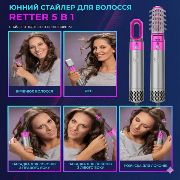 Стайлер для укладки волос Hot Air Styler 5в1 с эффектом Коанда, 1000 Вт, 5 насадок, с кейсом