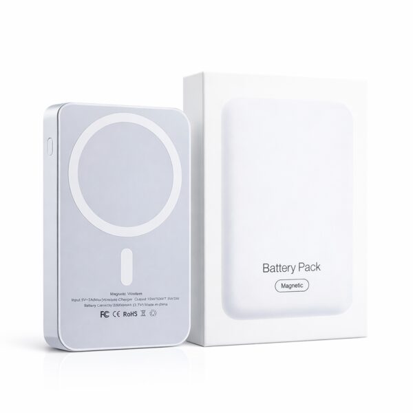 Магнитный павербанк Magnetic Battery Pack 20000 mAh с беспроводной зарядкой 15W (MagSafe совместимый), белый
