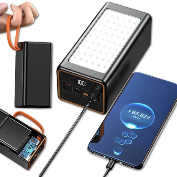 Мощный Power Bank 70000 mAh с быстрой зарядкой XP-51 20W, кемпинговой LED-лампой и цифровым дисплеем