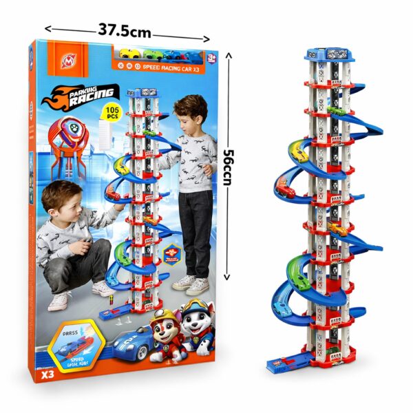 Игровой автотрек-паркинг Children’s Rail Car MH2006, 105 деталей, 3 машинки в комплекте, многоуровневая трасса ~70 см, для детей о