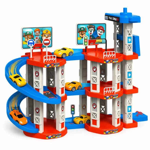 Игровой трек-паркинг Children’s Rail Car MH2004 «Щенячий патруль», 75 деталей, 3 машинки в комплекте, многоуровневая парковка