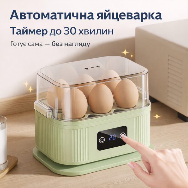 Яйцеварка электрическая автоматическая на 6 яиц с таймером и функцией приготовления на пару, 220V, 200 Вт