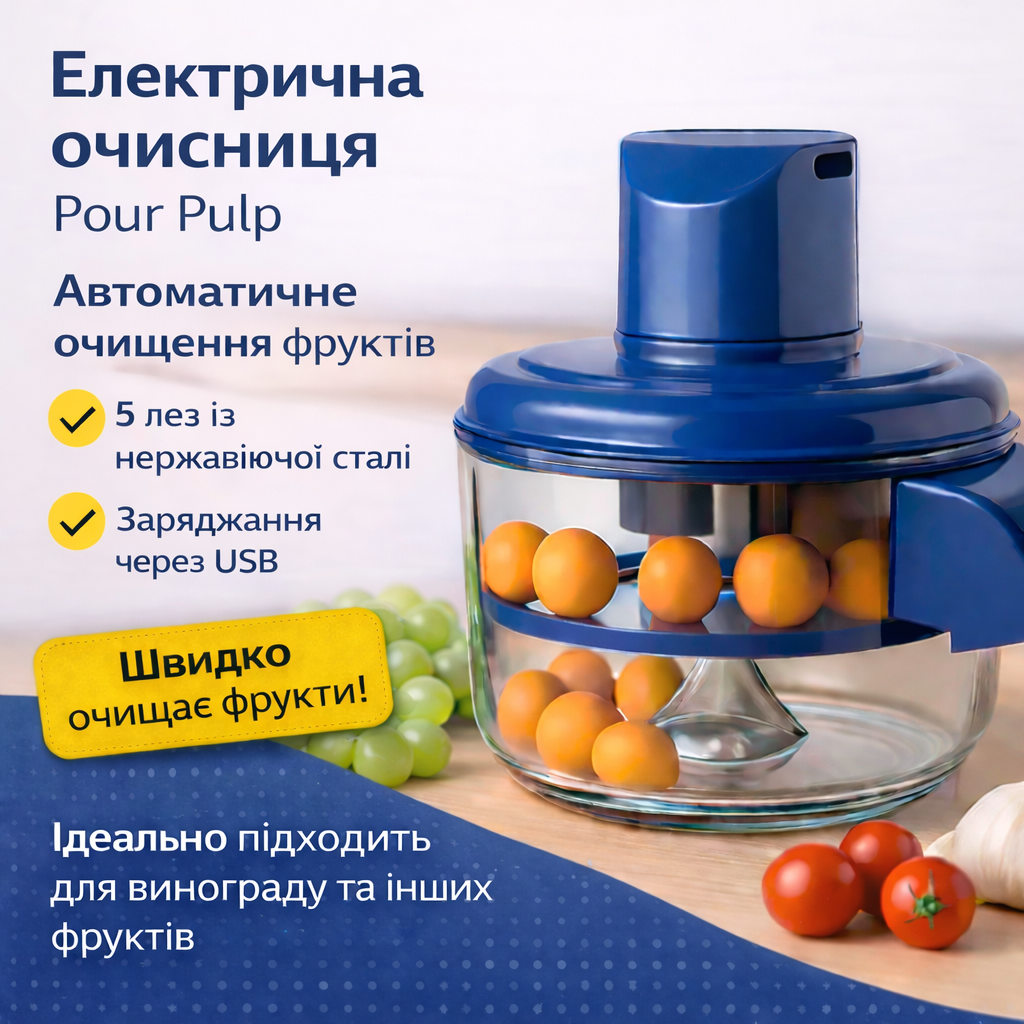 Электрическая машинка для очистки винограда и фруктов 1 л, USB, 5 лезвий, автоматическая кухонная фруктовая очистительница