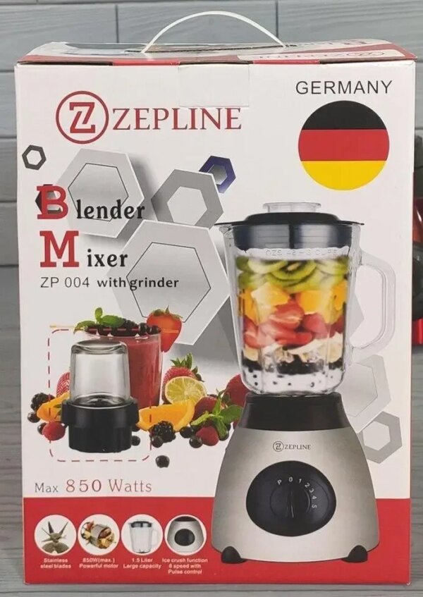 УЦЕНКА! Блендер стационарный Zepline ZP-004. Блендер с измельчителем 850w (Плохая упаковка 3399)