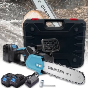 УЦЕНКА! Цепная пила с шиной 12 дюймов и 2 аккумуляторами 48В в кейсе Electric Saw Blue (Без зарядки 3443)