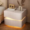 Прикрованная тумба из экокожи с LED-подсветкой и двумя выдвижными ящиками (света)