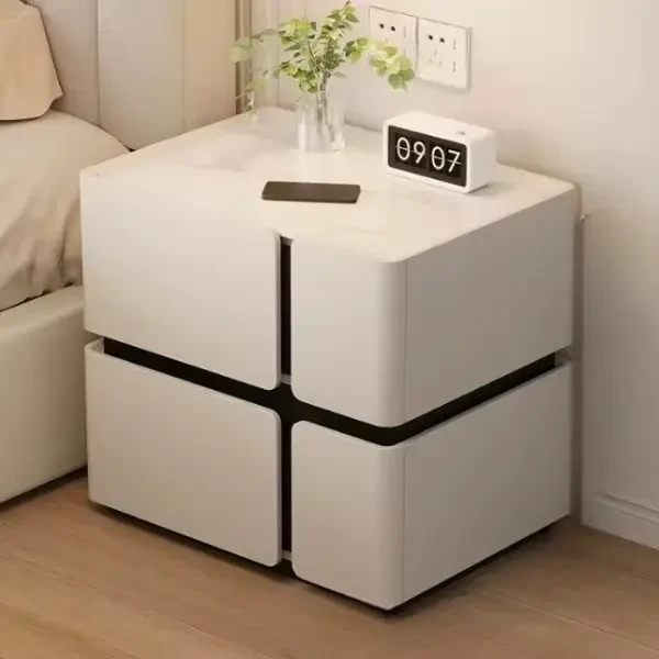 Прикрованная тумба с сенсорной LED-подсветкой, USB и Bluetooth SZXF01, из экокожи, белая