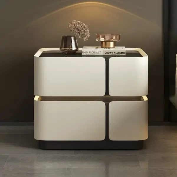 Прикрованная тумба с сенсорной LED-подсветкой, USB и Bluetooth SZXF01, из экокожи, белая