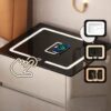 Умная прикроватная тумба QYJXF02 со встроенным кодовым сейфом, Bluetooth-колонкой и USB, сенсорная подсветка, экокожа, серая