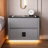 Умная прикроватная тумба QYJXF02 со встроенным кодовым сейфом, Bluetooth-колонкой и USB, сенсорная подсветка, экокожа, серая