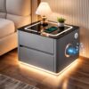 Умная прикроватная тумба QYJXF02 со встроенным кодовым сейфом, Bluetooth-колонкой и USB, сенсорная подсветка, экокожа, серая