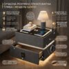 Смарт-тумба горющая YJXF01 Grey с сейфом, LED-подсветкой и USB портами (Серая экокожа / Закаленное стекло)