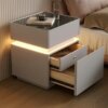 Тумба из экокожи XXF02 Белая с LED подстветкой, сейфом, беспроводная зарядка, Bluetooth-аудио 40х40х51