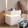 Тумба из экокожи XXF02 Белая с LED подстветкой, сейфом, беспроводная зарядка, Bluetooth-аудио 40х40х51