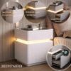 Тумба из экокожи XXF02 Белая с LED подстветкой, сейфом, беспроводная зарядка, Bluetooth-аудио 40х40х51