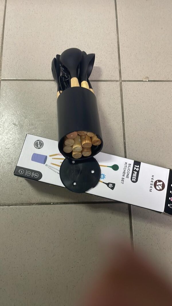 УЦЕНКА! Набор принадлежностей для кухни 12 предметов Kitchen Set, RD-1204 Кухонный набор Черный (Повреждение подставки 3461)