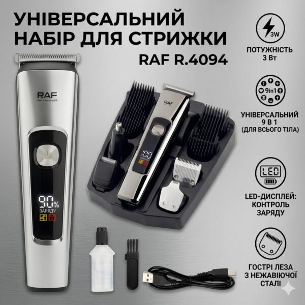 Аккумуляторный триммер с комплектом сменных головок и цифровым дисплеем RAF R.4094 3W