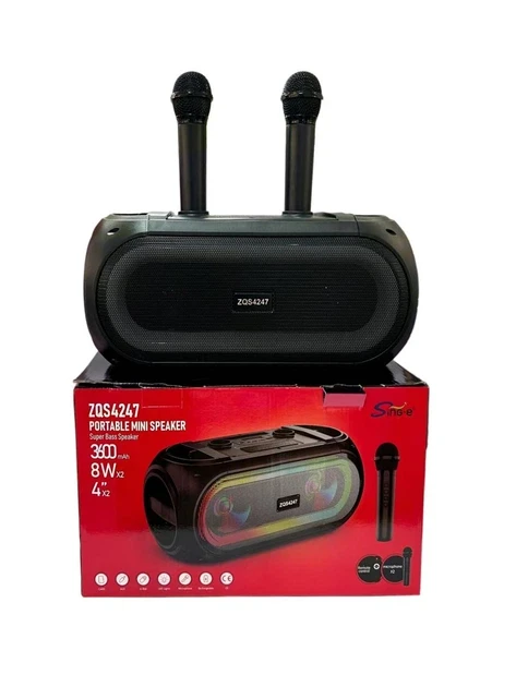 Портативная Bluetooth колонка ZQS4247 16Вт с 2 микрофонами караоке USB TF FM AUX